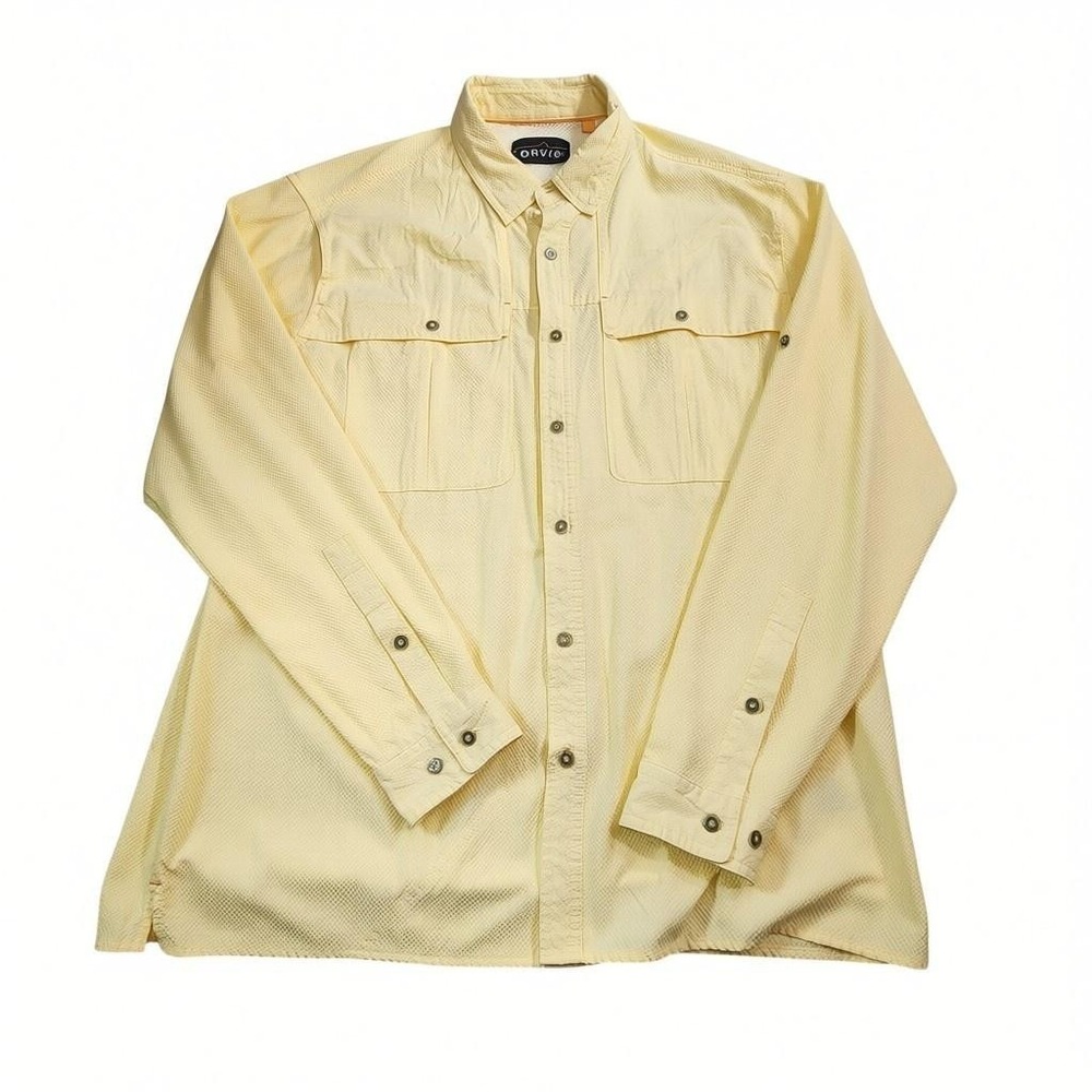 Orvis Mens Large Yellow Vented Fishing Shirt Quick Dry Long Sleeve Button Up